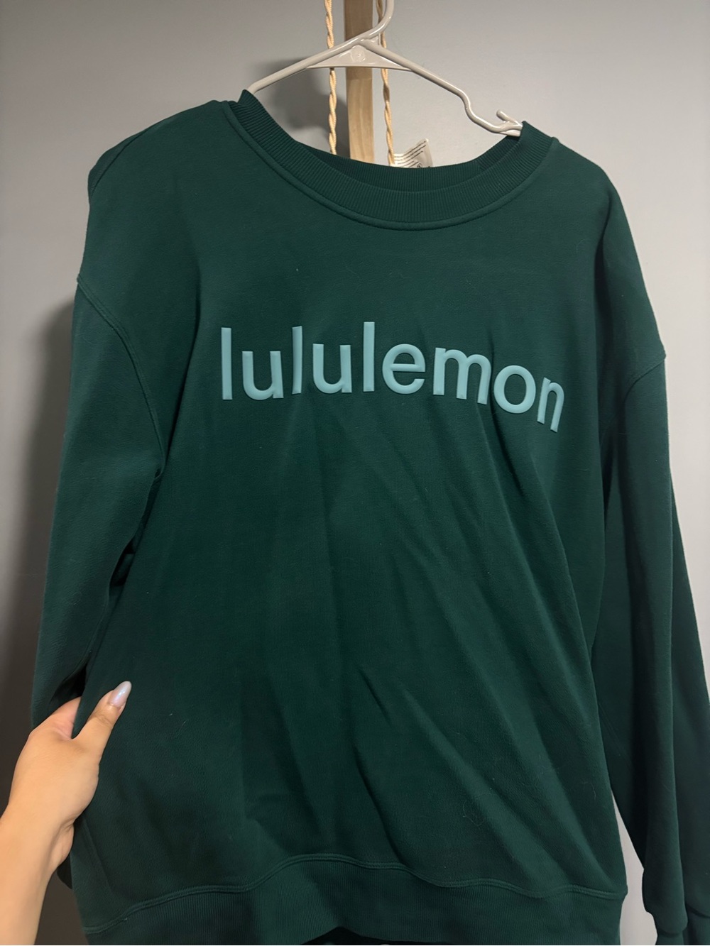 lululemon athletica Forest Green Crewneck Sweatshirt with Light Teal Logo - Picture 1 of 2